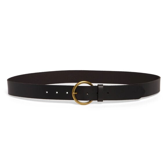 Black Leather Belt Gold Ring Buckle Size L 36 Frye NWT main image 5